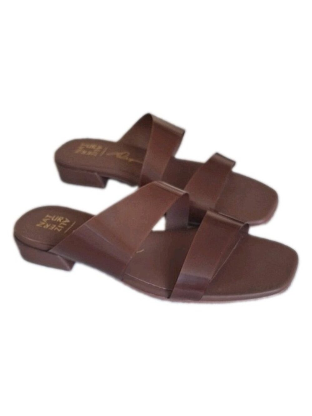 NWT Naturalizer Illuminate Slide Sandals Brown Leather Flat Square Toe 8W New